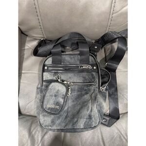 Madden NYC Backpack Purse Denim Look Convertible Strap Black Grey